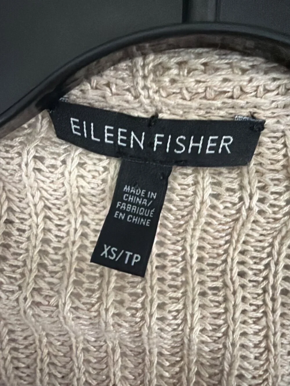 Eileen Fisher Beige Open Front Knit Cardigan Sweater Size XS